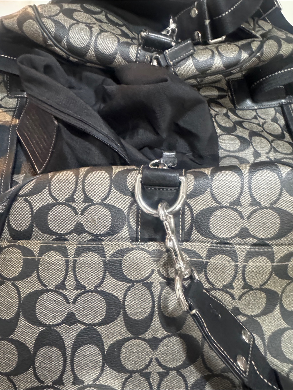 Coach Metallic Silver And Black Signature Tote